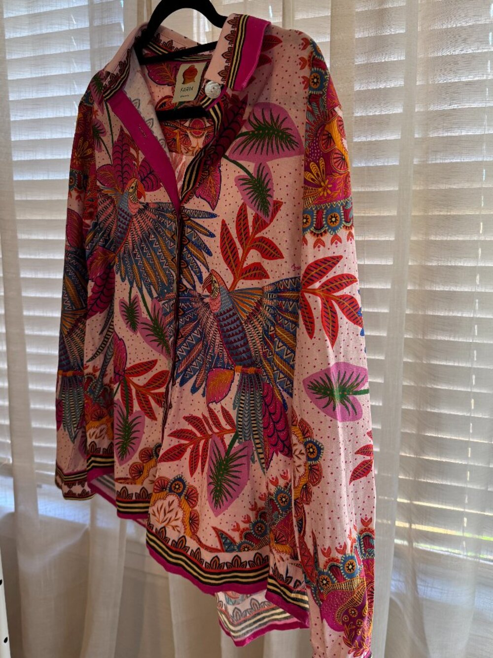 FARM Rio Scarf Linen Blend Button-Up Shirt | Small - Picture 4 of 11